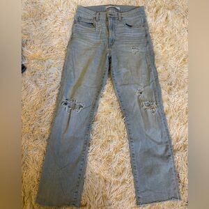 Light Blue Distressed Straight Ankle Jeans